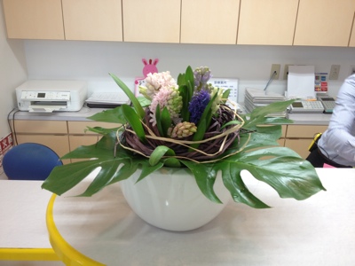 ヒヤシンス モンステラ 受付の花