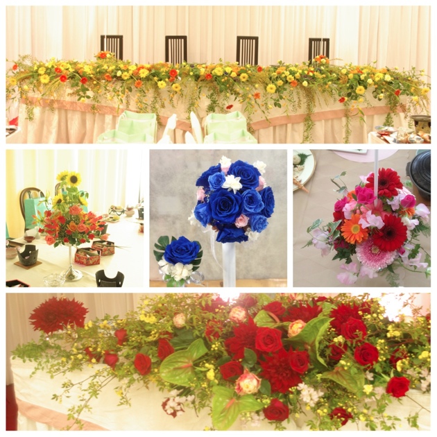 結婚式　ウェディング　メインテーブル　卓上花　ウェディングブーケ　平戸市　海上ホテル