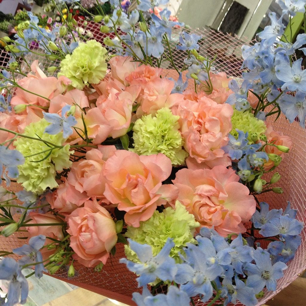 オレンジバラ　花束