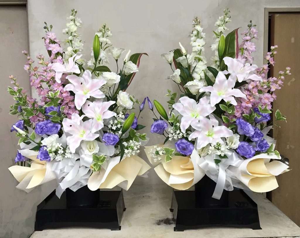 お供え 造花 アレンジ ユリ トルコキキョウ