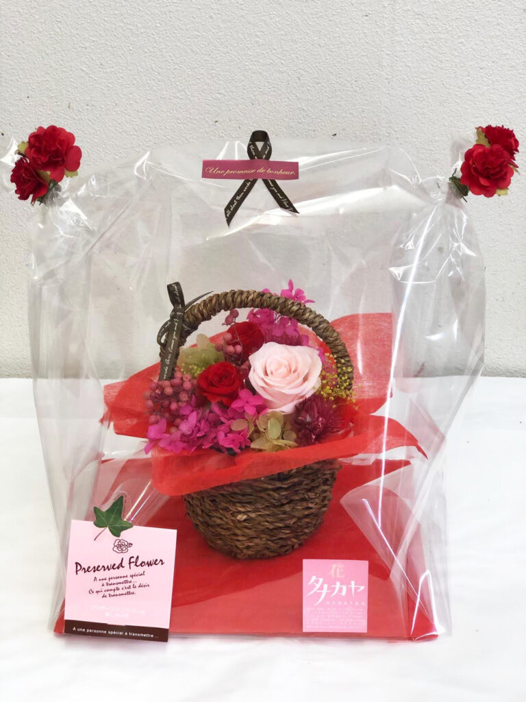 プリザーブドフラワー　クリアケース　ラッピング