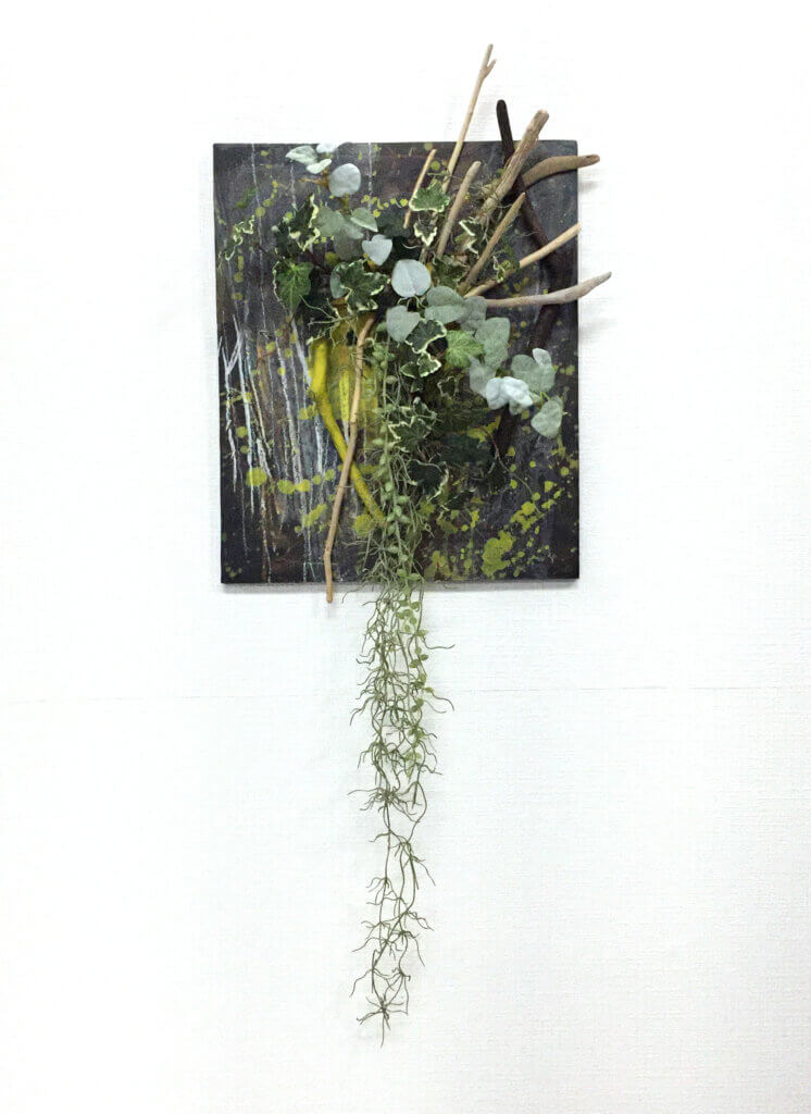 壁掛け　造花　流木　アート　フェイクグリーン