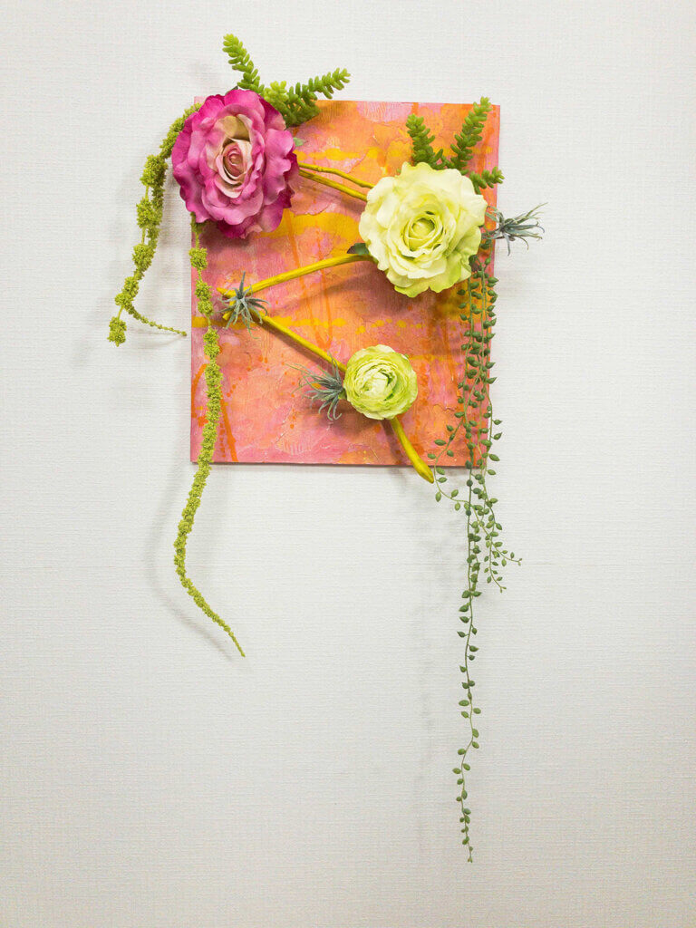 壁掛け　造花　アート　流木　多肉植物　アマランサス