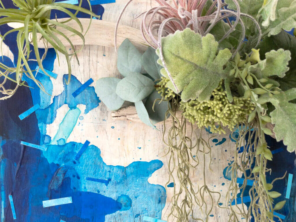 壁掛け　造花　流木　アート　フェイクグリーン