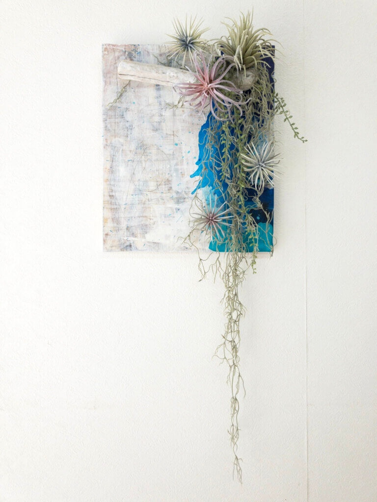 壁掛け　造花　流木　アート　フェイクグリーン