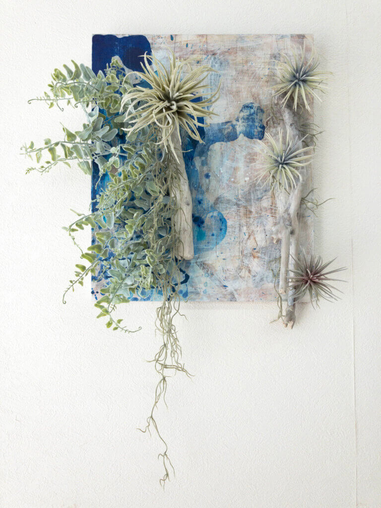 壁掛け　造花　流木　アート　フェイクグリーン