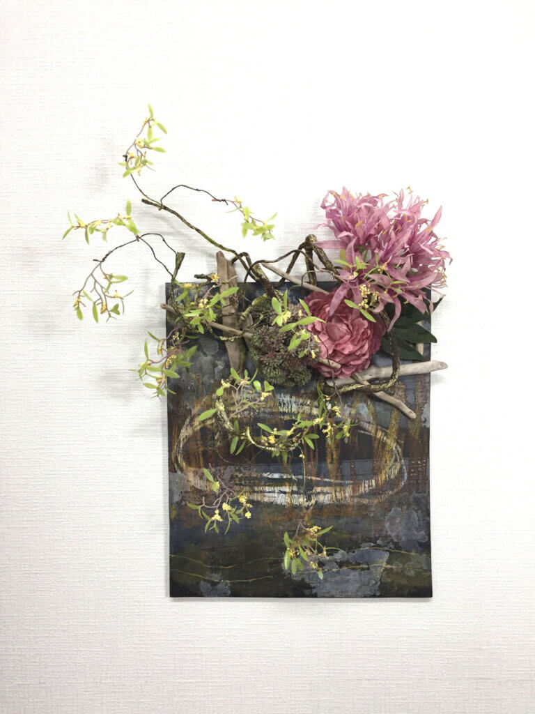 壁掛け　造花　流木　アート