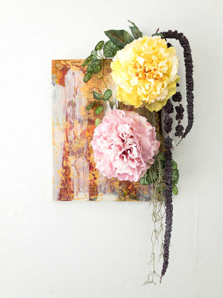 壁掛け　造花　アート　芍薬　アマランサス