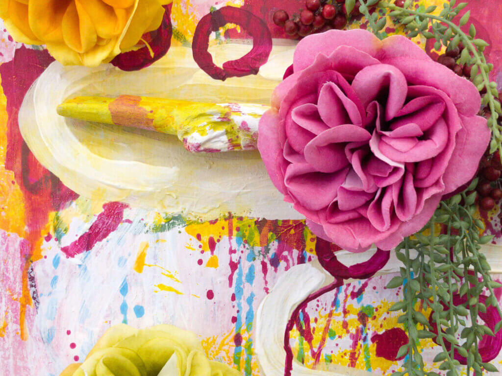 壁掛け　造花　流木　アート　バラ　グリーンネックレス