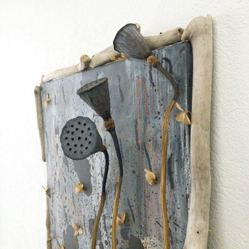 壁掛け　ドライフラワー　流木　アート