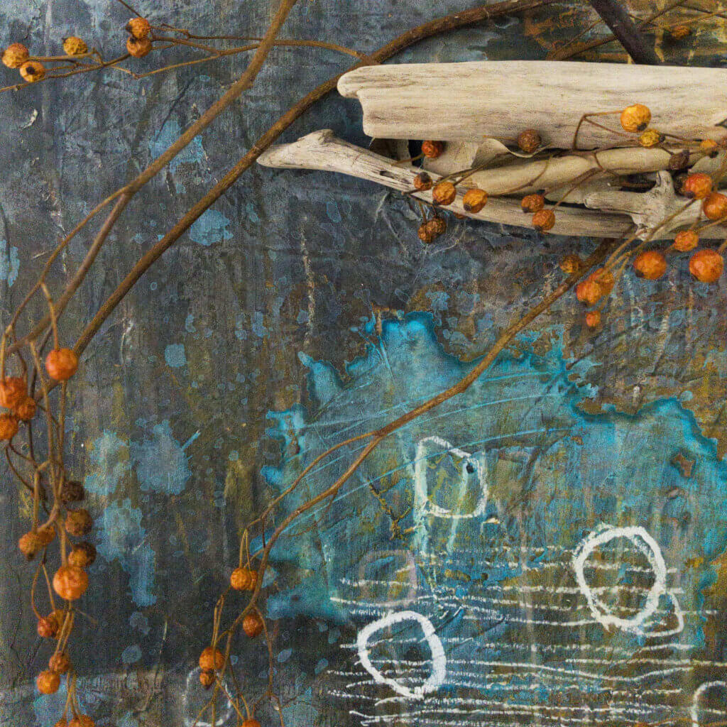 壁掛け　ドライフラワー　流木